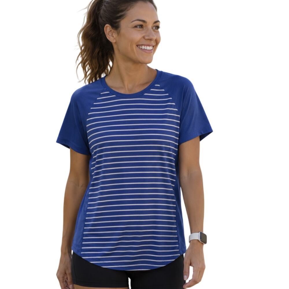 Footjoy Striped Baseball Tee Womens Large Perwinkle Blue Raglan Golf Tennis Top